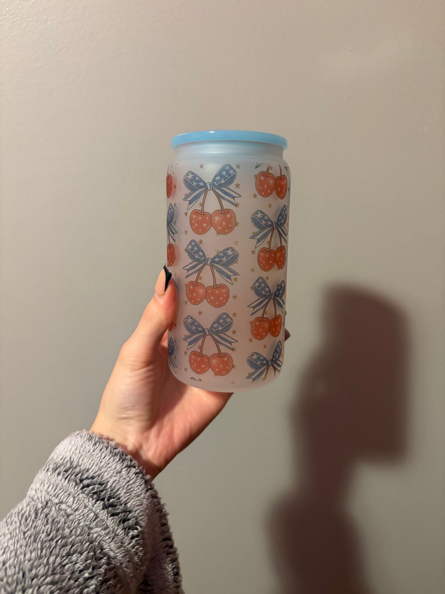 Red, White & Cherry Foggy 16oz Glass Tumbler