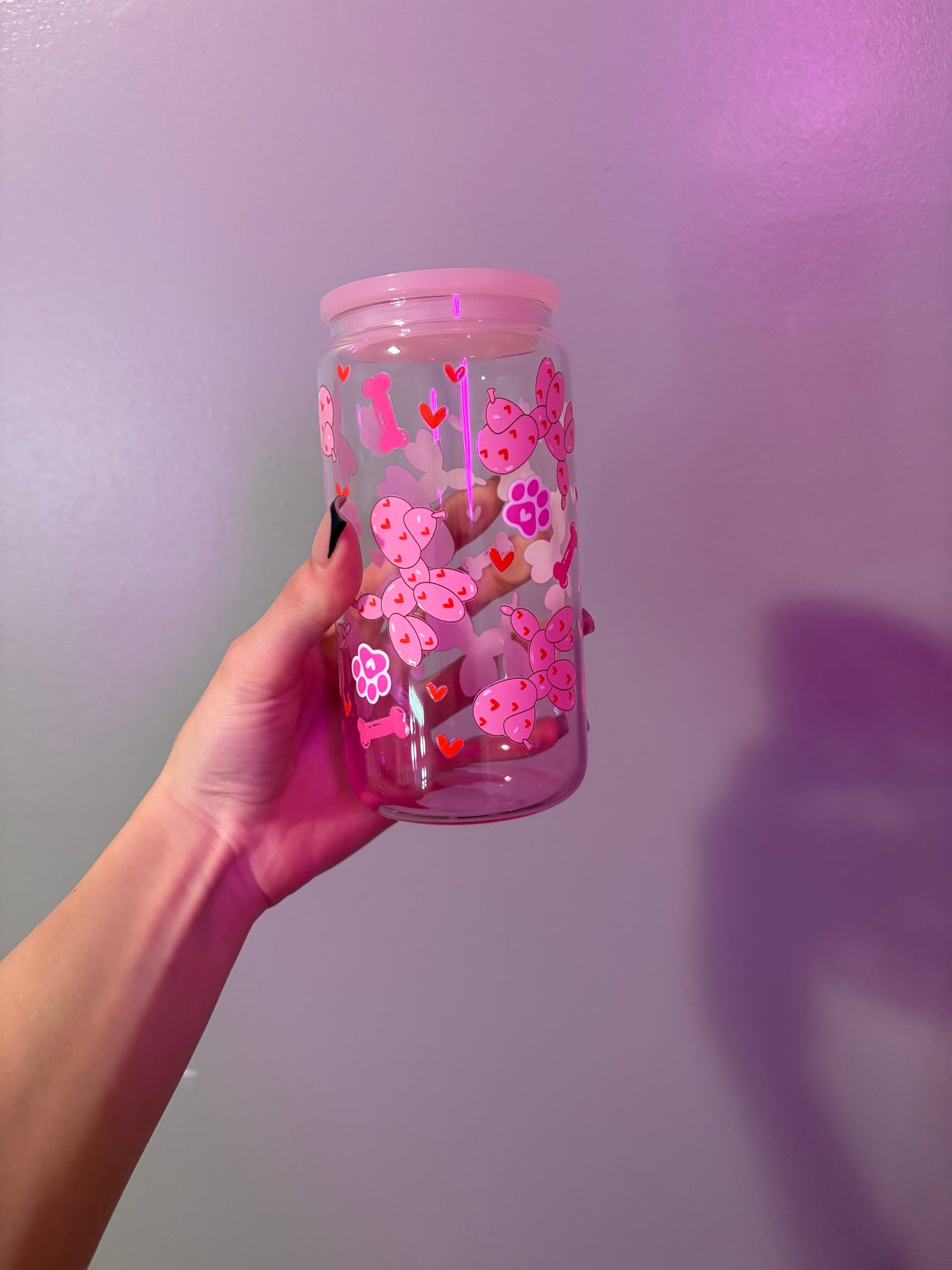 Pink Dog Light Pink 16oz Glass Tumbler