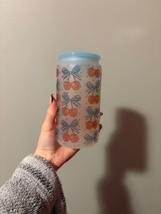 Red, White & Cherry Foggy 16oz Glass Tumbler