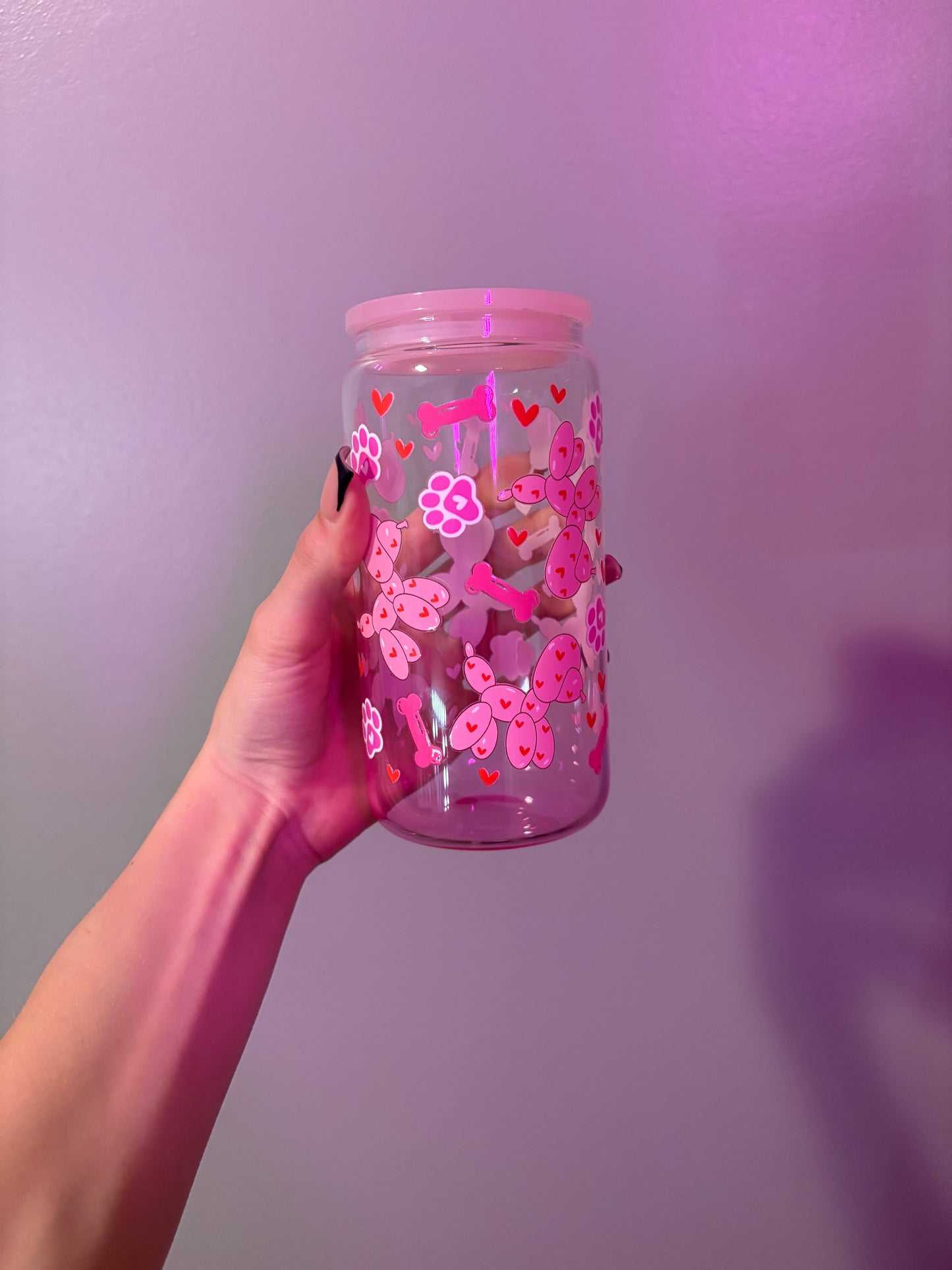 Pink Dog Light Pink 16oz Glass Tumbler