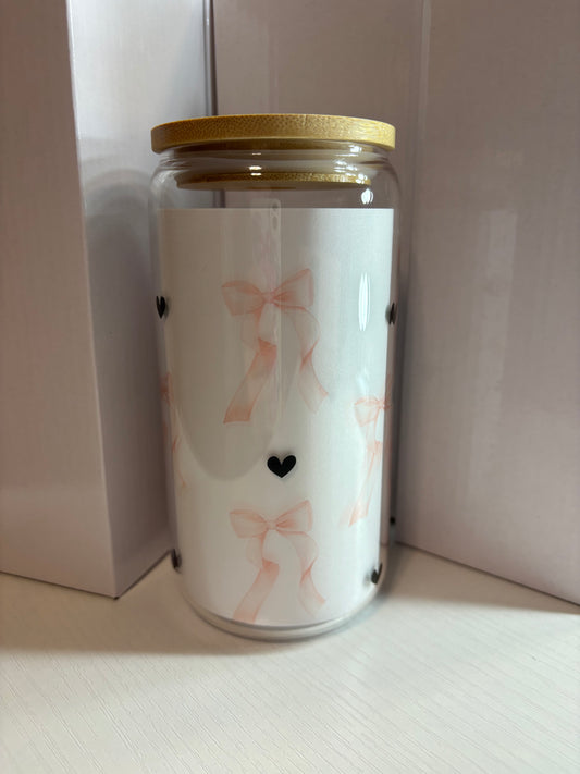 Pink Bow 16oz Glass Cup