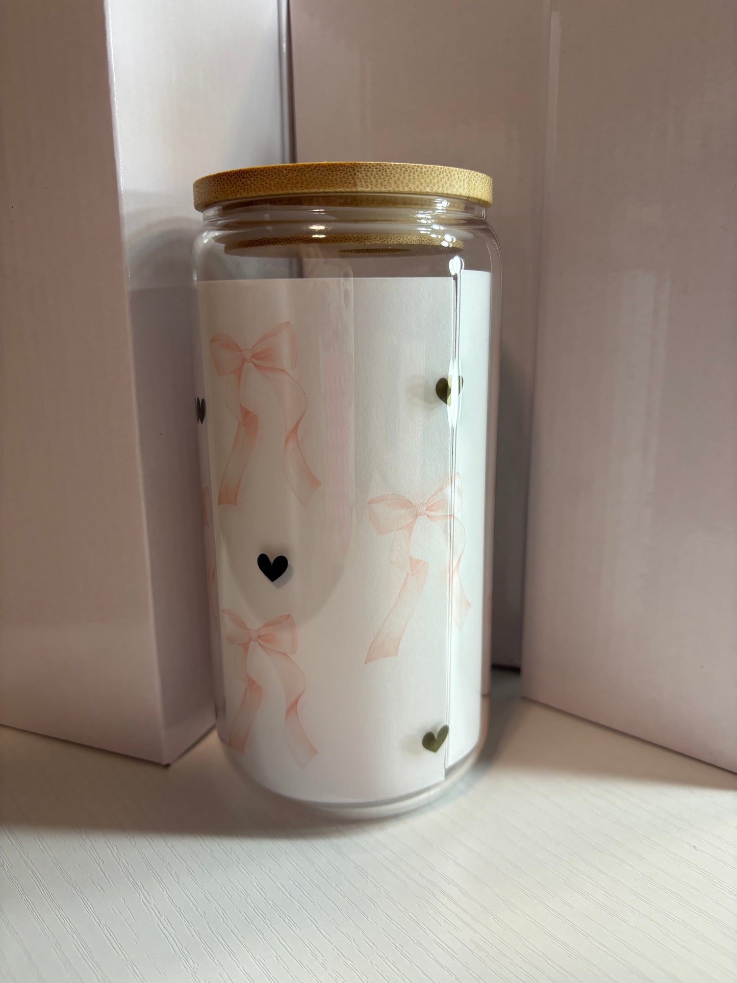 Pink Bow 16oz Glass Cup