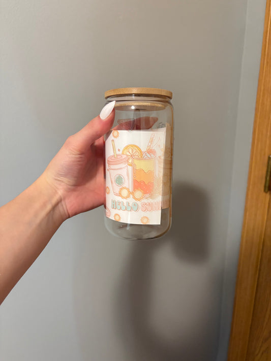 Hello Summer 16oz Glass Tumbler
