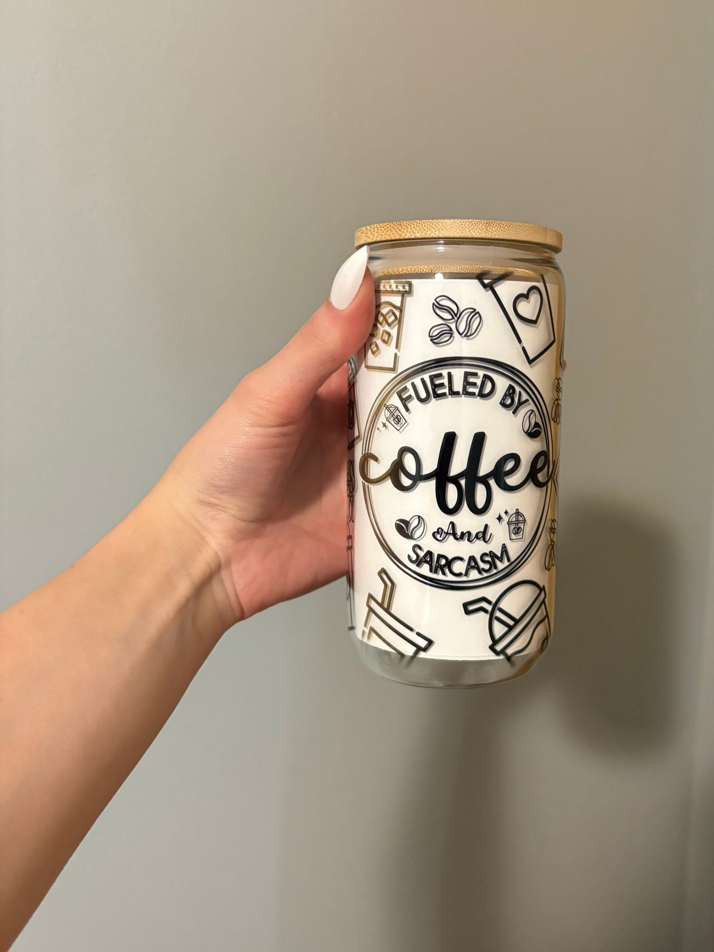 Fueled By Coffee 16oz Glass Tumbler