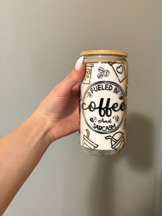 Fueled By Coffee 16oz Glass Tumbler